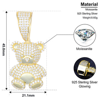 COLLIER PENDENTIF OURS EN OURS ET MISSANITE EN ARGENT MASSIF