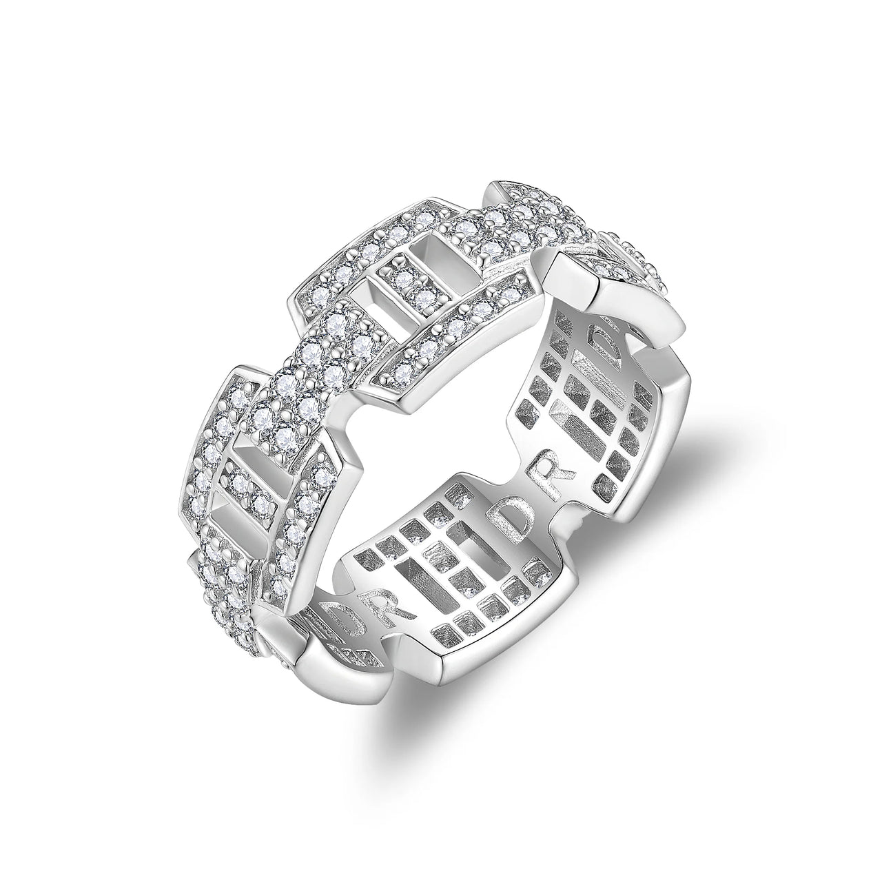 MOISSANITE TENNIS ETERNITY BRICKLAY BAND RING IN STERLING SILVER