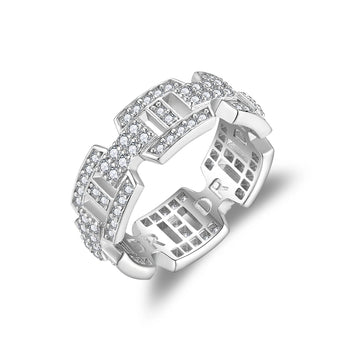 Bague de tennis en moissanite, style brique, en argent sterling