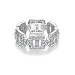 MOISSANITE TENNIS ETERNITY BRICKLAY BAND RING IN STERLING SILVER