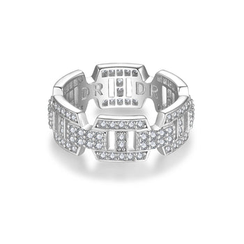 Bague de tennis en moissanite, style brique, en argent sterling