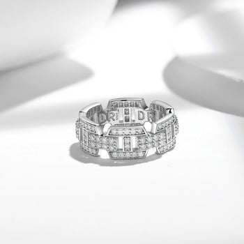 Bague de tennis en moissanite, style brique, en argent sterling