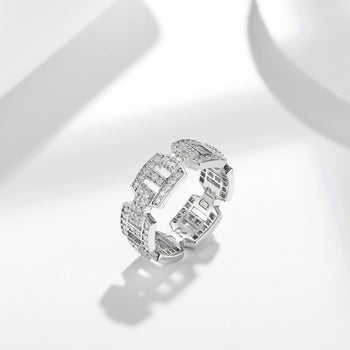 Bague de tennis en moissanite, style brique, en argent sterling