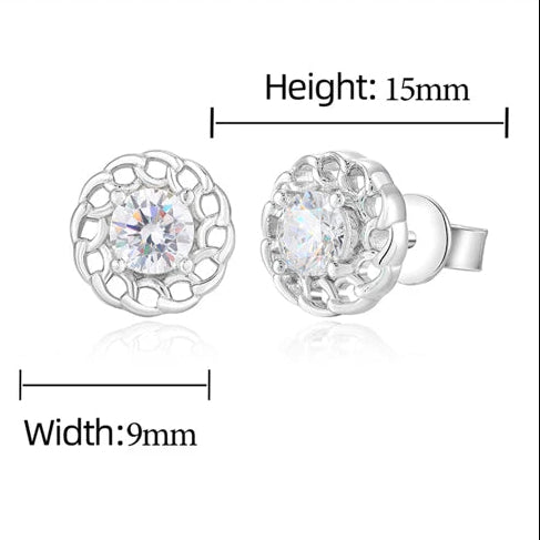 Jewelry product with moissanite, sterling silver S925, and GRA certificate details on a blue background.