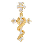 MOISSANITE TWO-TONE SNAKE CROSS STAFF PENDANT IN STERLING SILVER