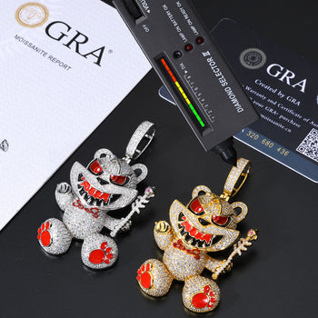 Pendentif ours violent en moissanite et argent sterling