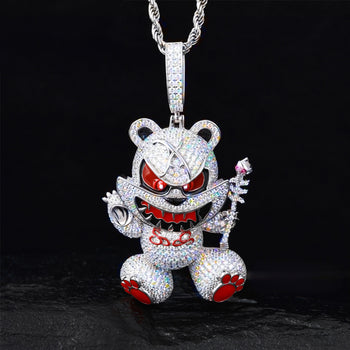 Pendentif ours violent en moissanite et argent sterling