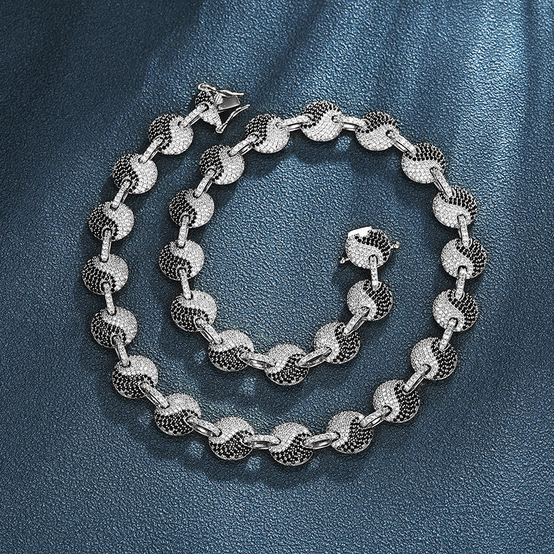 MOISSANITE YIN YANG LINK CHAIN BRACELET/NECKLACE IN STERLING SILVER