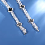 MOISSANITE AGATE FOUR LEAF CLOVER TENNIS BRACELET - IVORY & EBONY