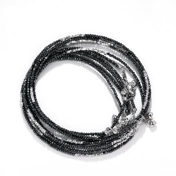 18K WHITE GOLD PLATED MOISSANITE BLACK BEADS NECKLACE CHAIN IN STERLING SILVER