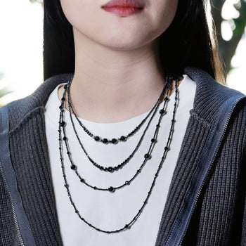 18K WHITE GOLD PLATED MOISSANITE BLACK BEADS NECKLACE CHAIN IN STERLING SILVER