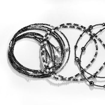 18K WHITE GOLD PLATED MOISSANITE BLACK BEADS NECKLACE CHAIN IN STERLING SILVER