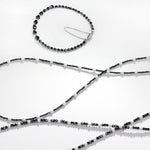18K WHITE GOLD PLATED MOISSANITE BLACK BEADS NECKLACE CHAIN IN STERLING SILVER