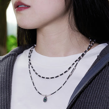 18K WHITE GOLD PLATED MOISSANITE BLACK BEADS NECKLACE CHAIN IN STERLING SILVER