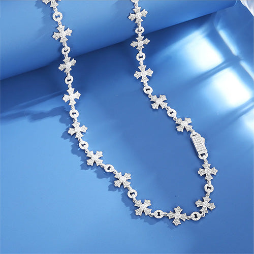 MOISSANITE CROSS LINK CHAIN NECKLACE IN STERLING SILVER