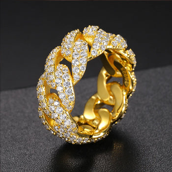 MOISSANITE CUBAN BAND RING IN STERLING SILVER - IVORY & EBONY