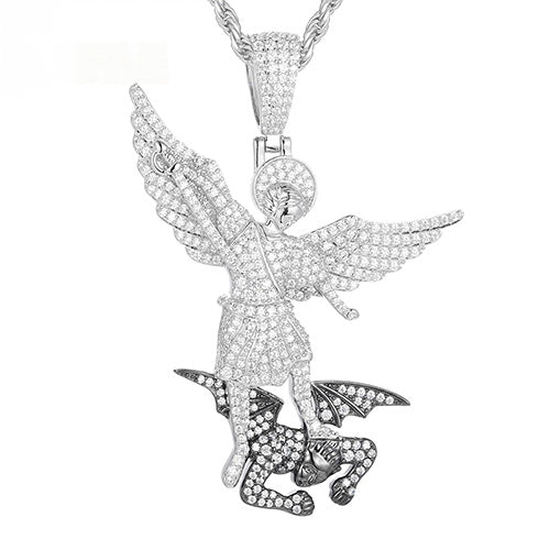 MOISSANITE DIAMOND ANGELS AND DEMONS PENDANT NECKLACE IN STERLING SILVER