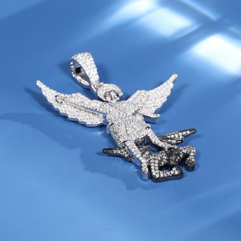 MOISSANITE DIAMOND ANGELS AND DEMONS PENDANT NECKLACE IN STERLING SILVER - IVORY & EBONY