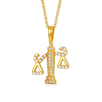 Collier pendentif balance en diamants et moissanite, en argent sterling