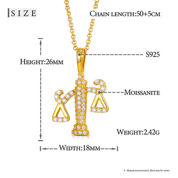 Collier pendentif balance en diamants et moissanite, en argent sterling