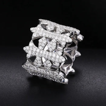 MOISSANITE DIAMOND CROSS RING IN STERLING SILVER - IVORY & EBONY