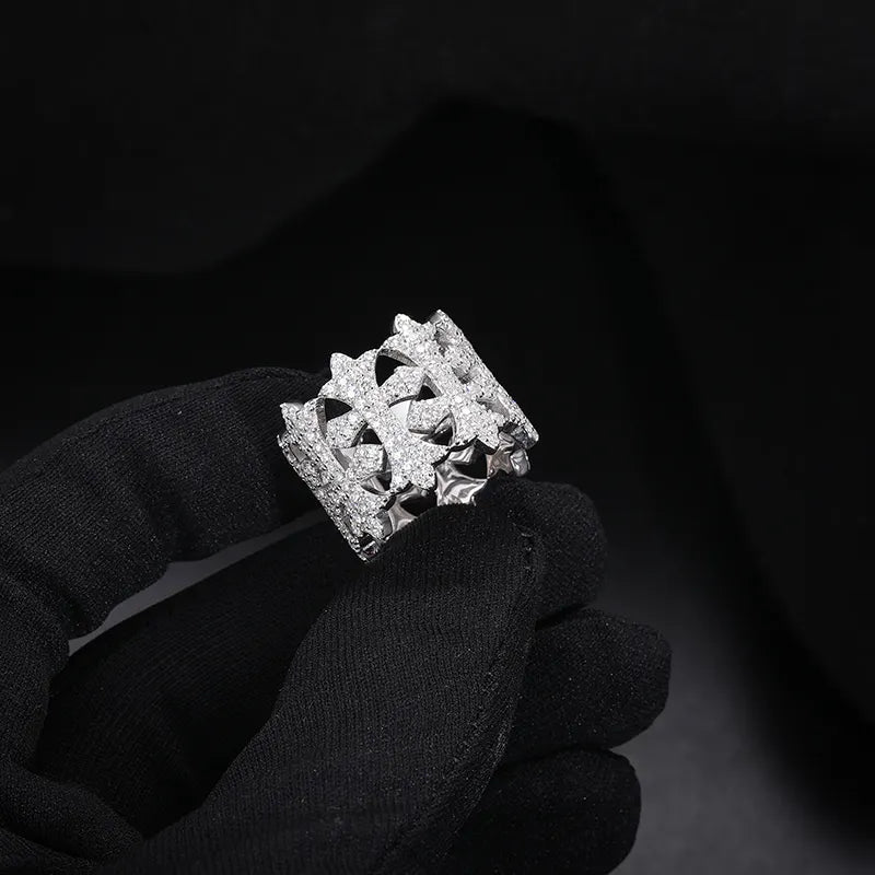 MOISSANITE DIAMOND CROSS RING IN STERLING SILVER