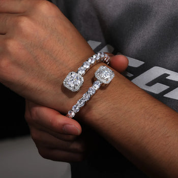 MOISSANITE DIAMOND CUFF BANGLE BRACELET IN STERLING SILVER - IVORY & EBONY