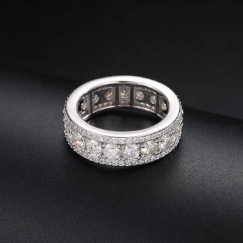 MOISSANITE DIAMOND ETERNITY BAND RING IN STERLING SILVER - IVORY & EBONY
