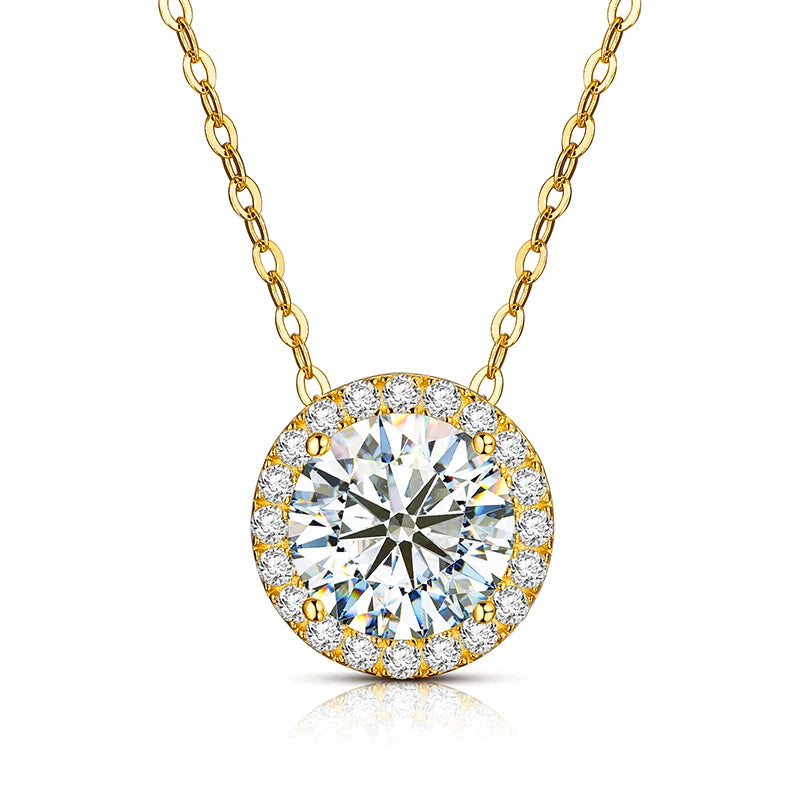 MOISSANITE DIAMOND HALO ETERNITY CHARM PENDANT NECKLACE FOR WOMEN IN STERLING SILVER