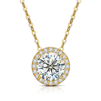 MOISSANITE DIAMOND HALO ETERNITY CHARM PENDANT NECKLACE FOR WOMEN IN STERLING SILVER - IVORY & EBONY