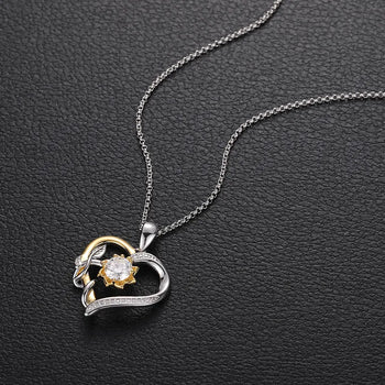MOISSANITE DIAMOND HEART LOVE ETERNITY PENDANT NECKLACE FOR WOMEN IN STERLING SILVER - IVORY & EBONY