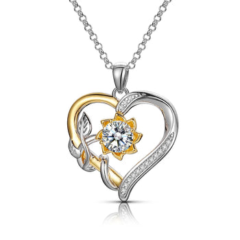 MOISSANITE DIAMOND HEART LOVE ETERNITY PENDANT NECKLACE FOR WOMEN IN STERLING SILVER - IVORY & EBONY