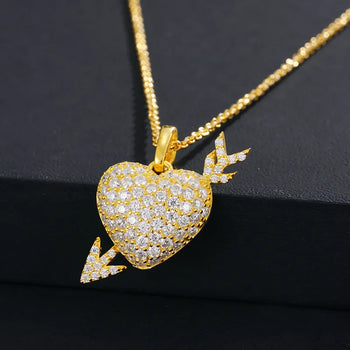 MOISSANITE DIAMOND HEART WITH ARROW PENDANT IN STERLING SILVER - IVORY & EBONY