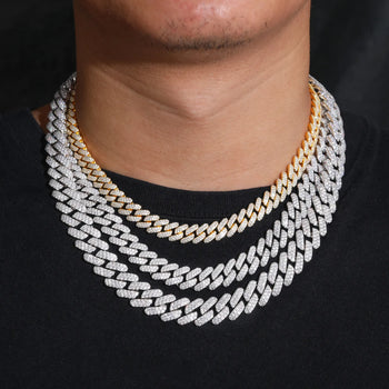 MOISSANITE DIAMOND ICED OUT CUBAN LINK CHAIN NECKLACE OR BRACELET IN STERLING SILVER - IVORY & EBONY