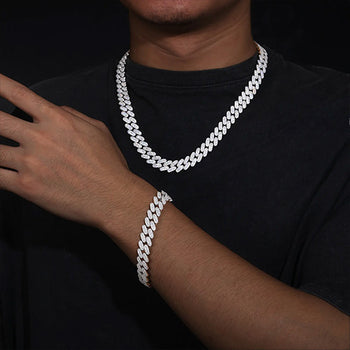 MOISSANITE DIAMOND ICED OUT CUBAN LINK CHAIN NECKLACE OR BRACELET IN STERLING SILVER (STYLE 2) - IVORY & EBONY