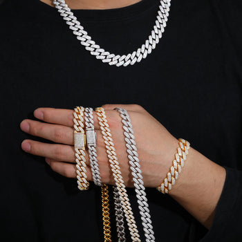 MOISSANITE DIAMOND ICED OUT CUBAN LINK CHAIN NECKLACE OR BRACELET IN STERLING SILVER - IVORY & EBONY