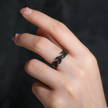 ADJUSTABLE MOISSANITE DIAMOND ICED OUT FLAME RING IN STERLING SILVER - IVORY & EBONY