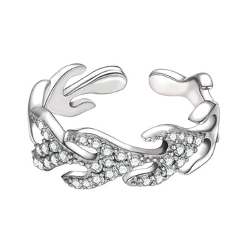 ADJUSTABLE MOISSANITE DIAMOND ICED OUT FLAME RING IN STERLING SILVER - IVORY & EBONY