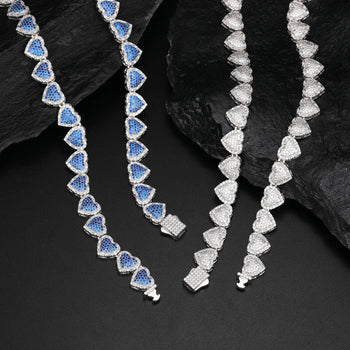 MOISSANITE HEART TENNIS CHAIN NECKLACE IN STERLING SILVER - IVORY & EBONY