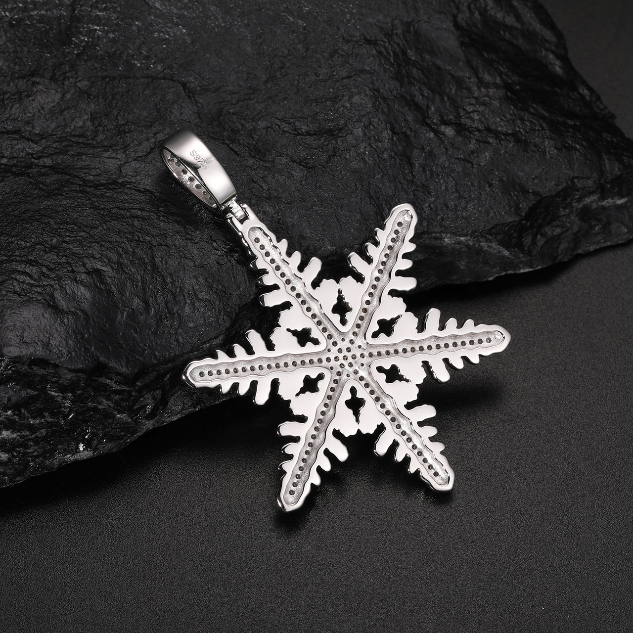 MOISSANITE DIAMOND SNOWFLAKE PENDANT NECKLACE IN STERLING SILVER