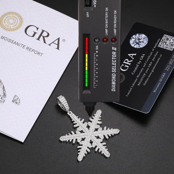 COLLIER PENDENTIF FLOCON DE NEIGE EN MOISANITE ET DIAMANTS, EN ARGENT MASSIF