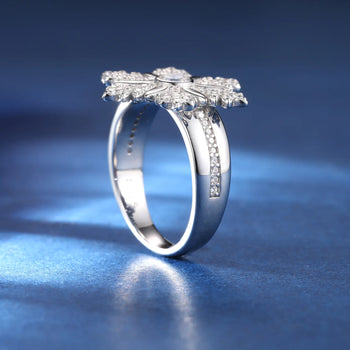 MOISSANITE DIAMOND SNOWFLAKE RING FOR WOMEN IN STERLING SILVER - IVORY & EBONY