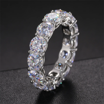 MOISSANITE DIAMOND TENNIS ETERNITY ENGAGEMENT RING IN STERLING SILVER - IVORY & EBONY