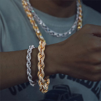 MOISSANITE DIAMOND TWISTED ROPE CHAIN BRACELET IN STERLING SILVER - IVORY & EBONY