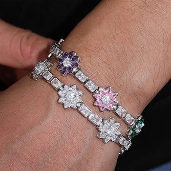 FLOWER TENNIS CHAIN BRACELET IN STERLING SILVER - IVORY & EBONY