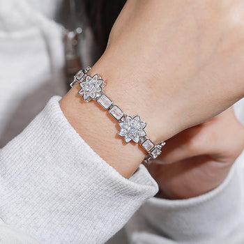 FLOWER TENNIS CHAIN BRACELET IN STERLING SILVER - IVORY & EBONY