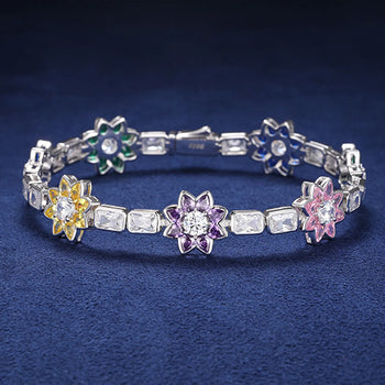 FLOWER TENNIS CHAIN BRACELET IN STERLING SILVER - IVORY & EBONY