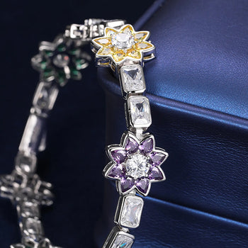 FLOWER TENNIS CHAIN BRACELET IN STERLING SILVER - IVORY & EBONY