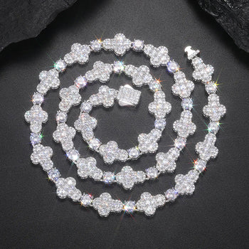 MOISSANITE GEMSTONE CROSS CHAIN NECKLACE IN STERLING SILVER - IVORY & EBONY