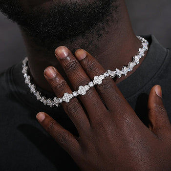 MOISSANITE GEMSTONE CROSS CHAIN NECKLACE IN STERLING SILVER - IVORY & EBONY